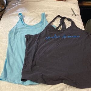 Under Armour Black Tank Top with Light Blue Script & Light Blue Layering Tank